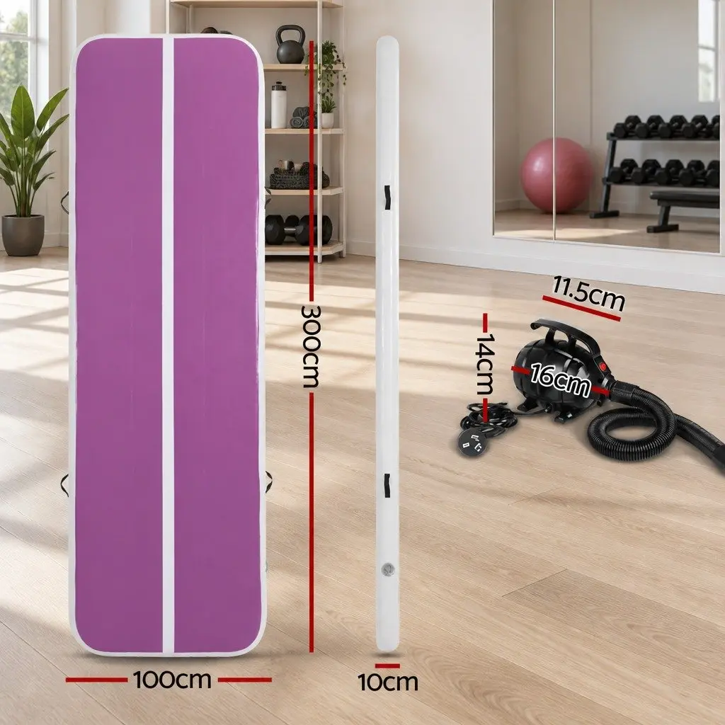Air Track Mat Inflatable Gymnastics Tumbling Yoga 300cm x 100cm x 10cm with Electric Pump