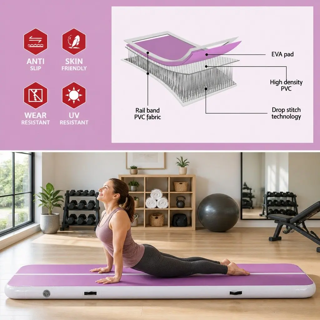Air Track Mat Inflatable Gymnastics Tumbling Yoga 300cm x 100cm x 10cm with Electric Pump