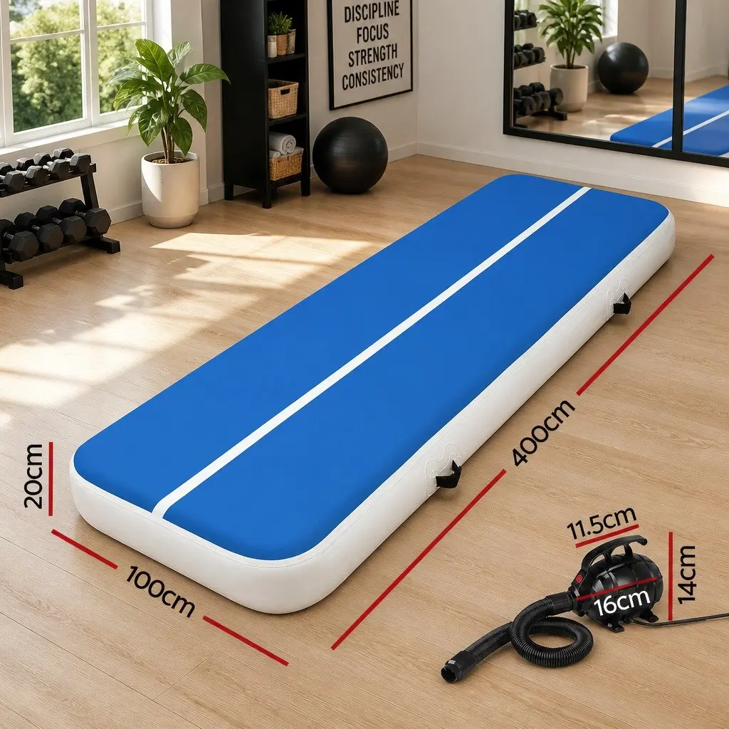 Inflatable Air Track Mat 4M x 1M 20cm Thick Gymnastics Tumbling Training with Electric Pump