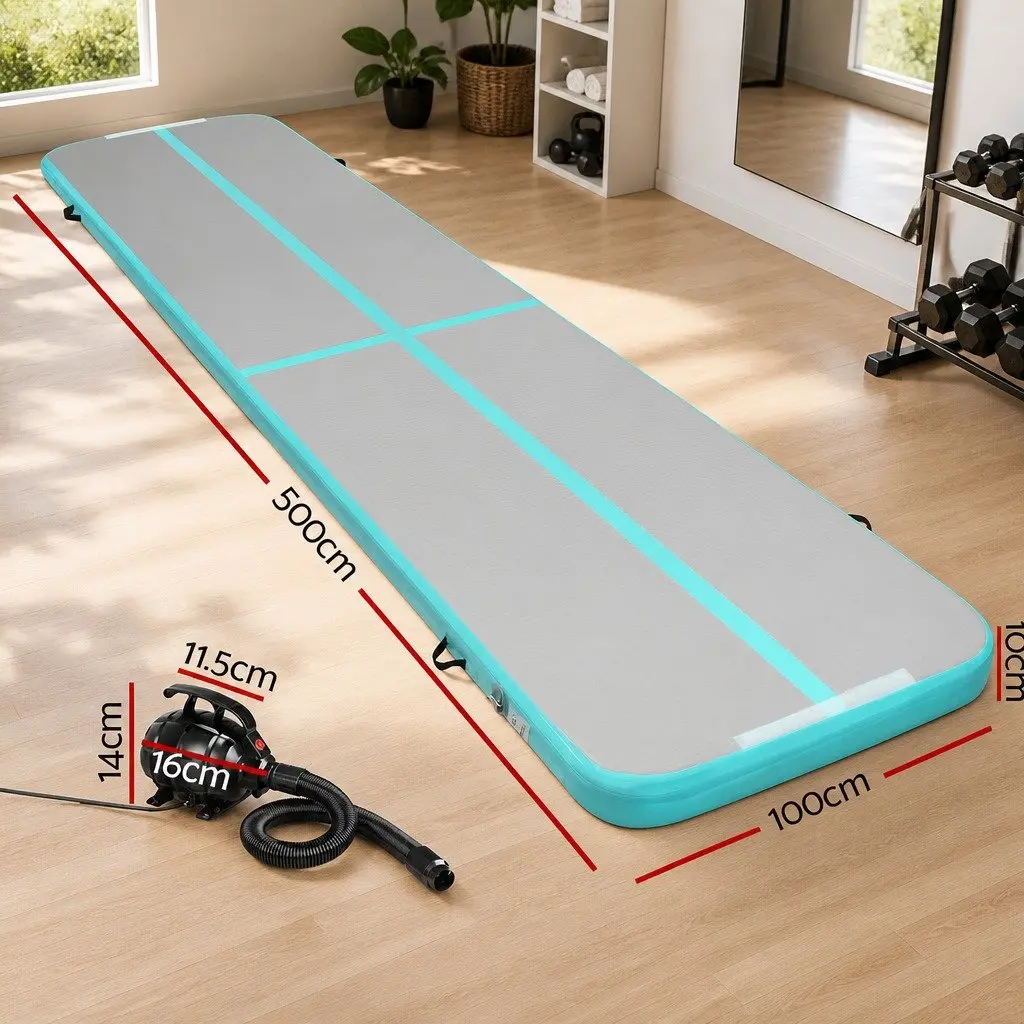 Inflatable Air Track Mat 5M Gymnastics Tumbling Training Exercise Fitness Green