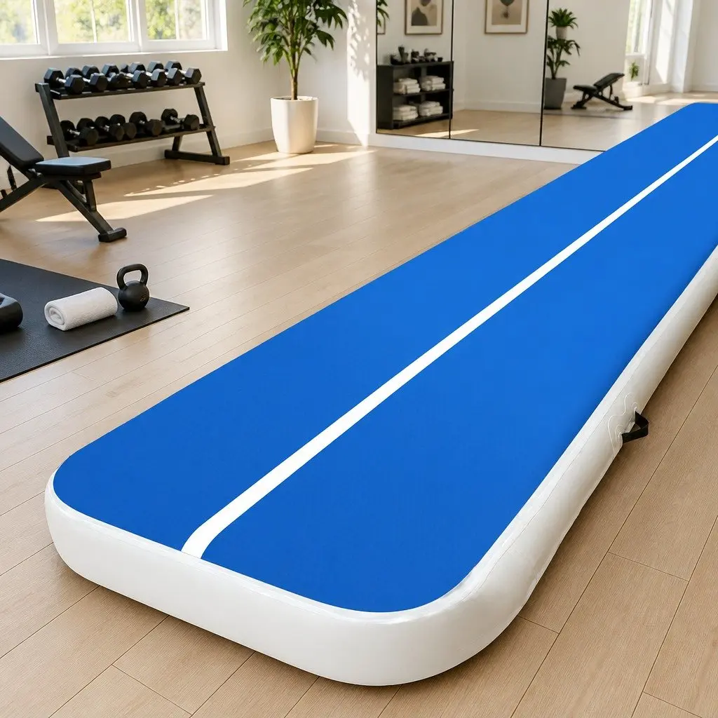 Inflatable Air Track Mat 5m x 1m Gymnastic Tumbling Exercise Bouncy Blue White