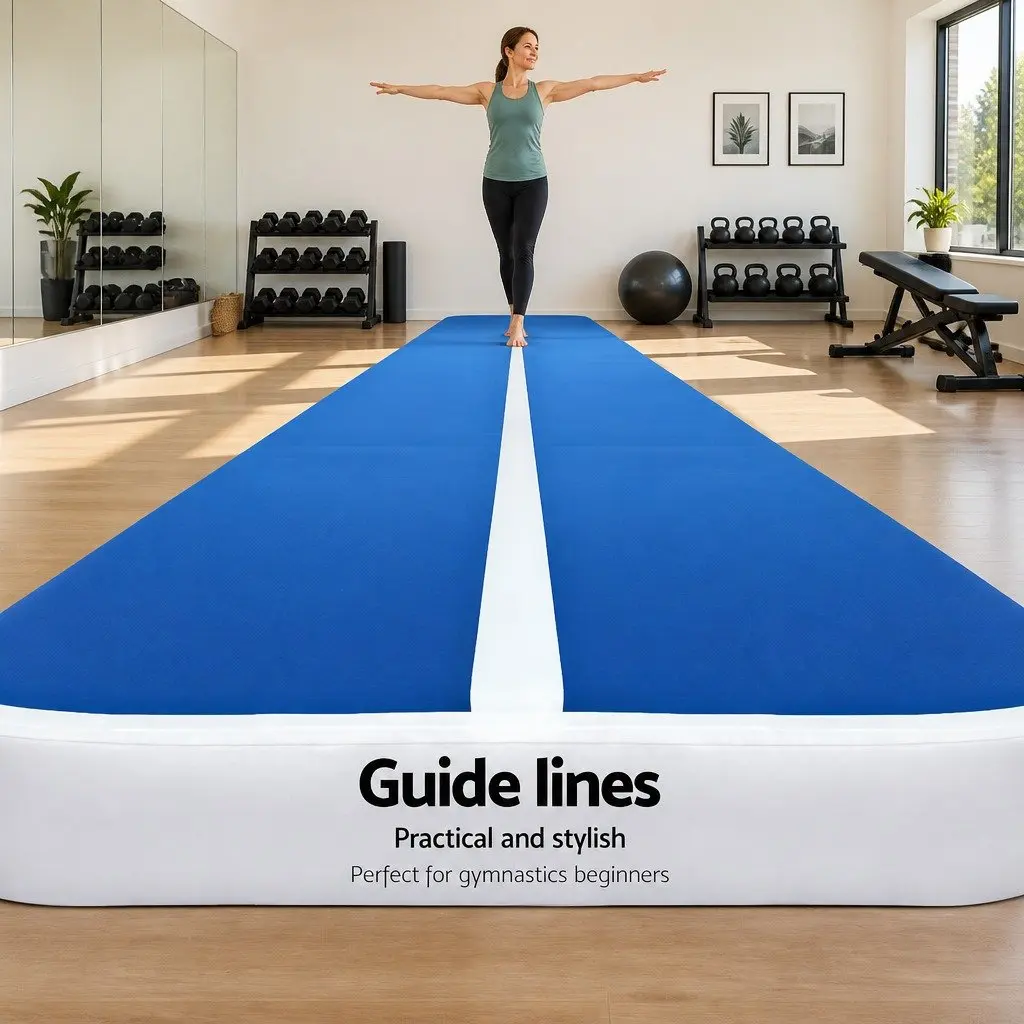 Inflatable Air Track Mat 5m x 1m Gymnastic Tumbling Exercise Bouncy Blue White