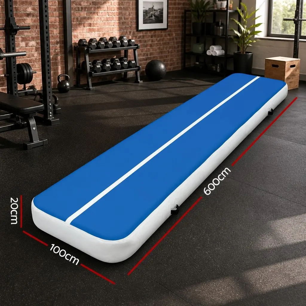 Inflatable Air Track Mat Cushioned Surface 6m x 1m Gymnastics Tumbling Exercise Training Pad