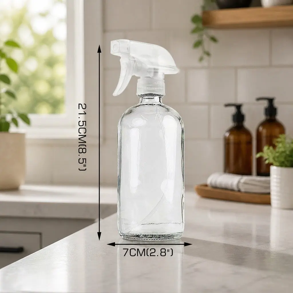 500ml Clear Glass Spray Bottles Ergonomic Trigger Nozzle Fine Mist Stream Set of 4