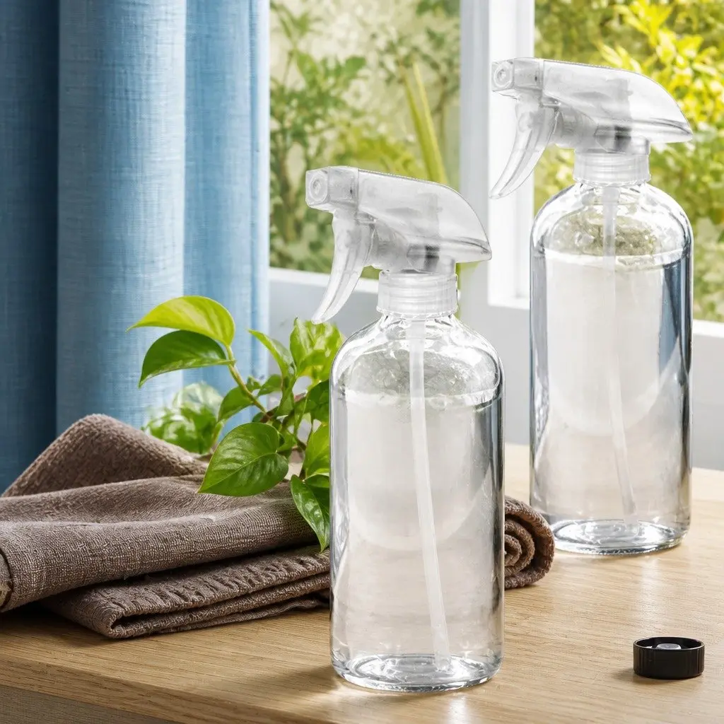 500ml Clear Glass Spray Bottles Ergonomic Trigger Nozzle Fine Mist Stream Set of 4