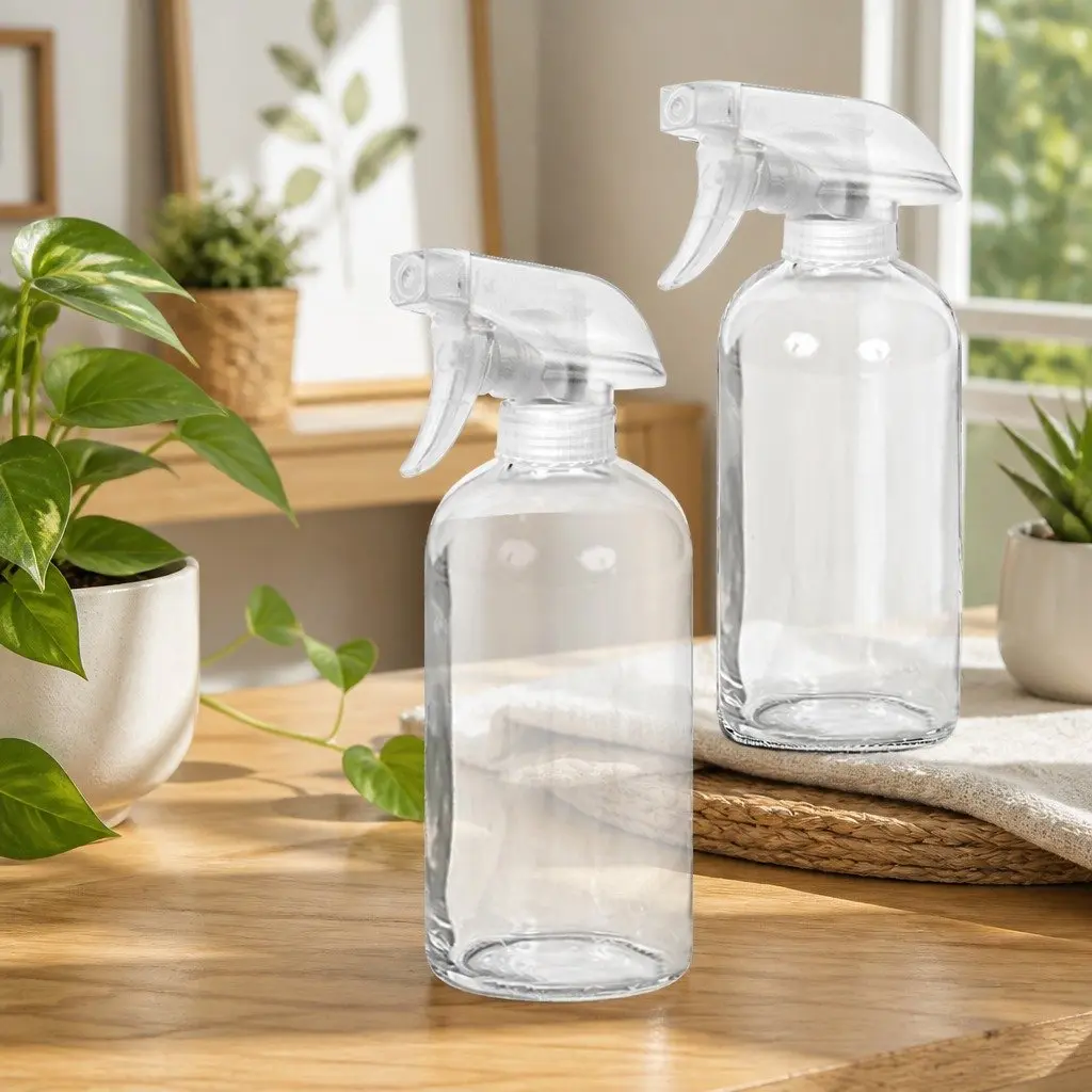 500ml Clear Glass Spray Bottles Adjustable Nozzle Ergonomic Trigger 6 Piece