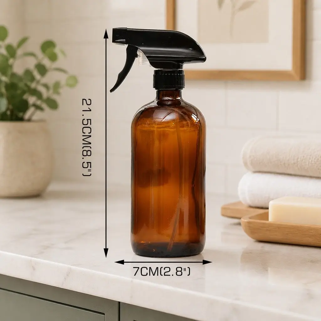 Amber Glass Spray Bottles Adjustable Nozzle 500ml Set of 4