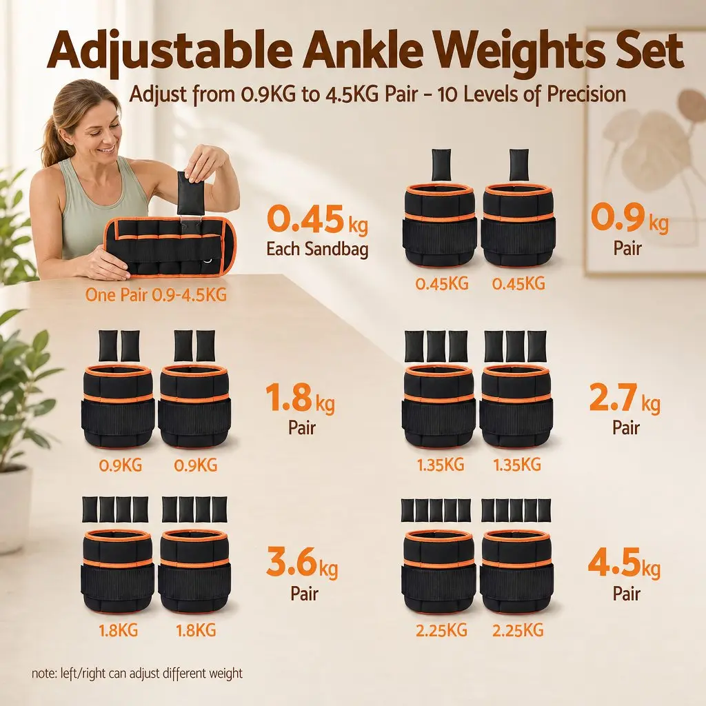 Adjustable Ankle Weights Removable Sandbags 34.5L x 14W cm Pair