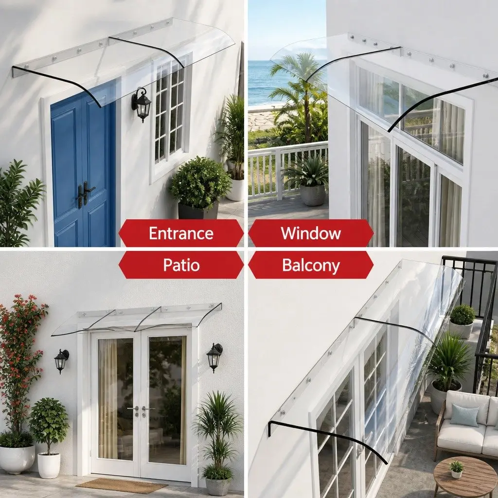 Window Door Awning Transparent Polycarbonate Sheet 0.4m x 2m UV Rain Protection