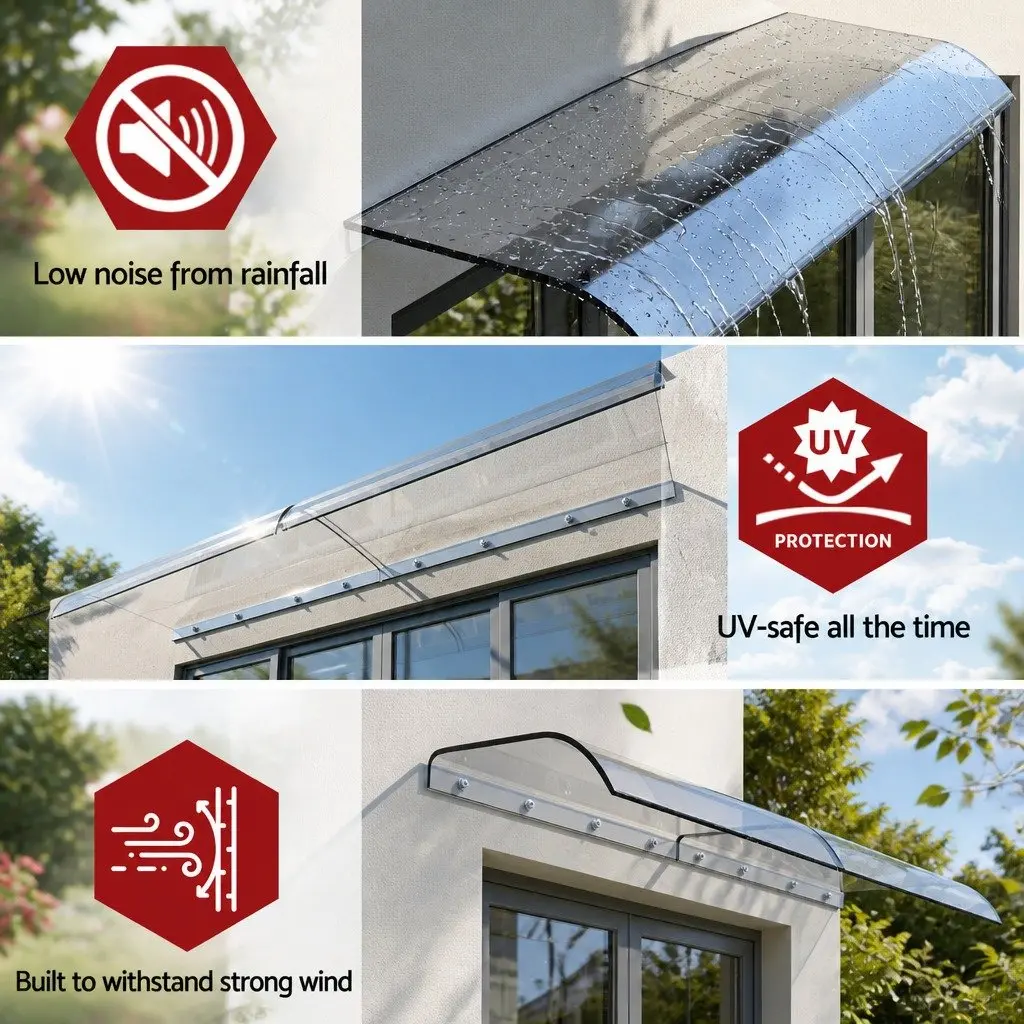 Window Door Awning Transparent Polycarbonate Sheet 0.4m x 2m UV Rain Protection