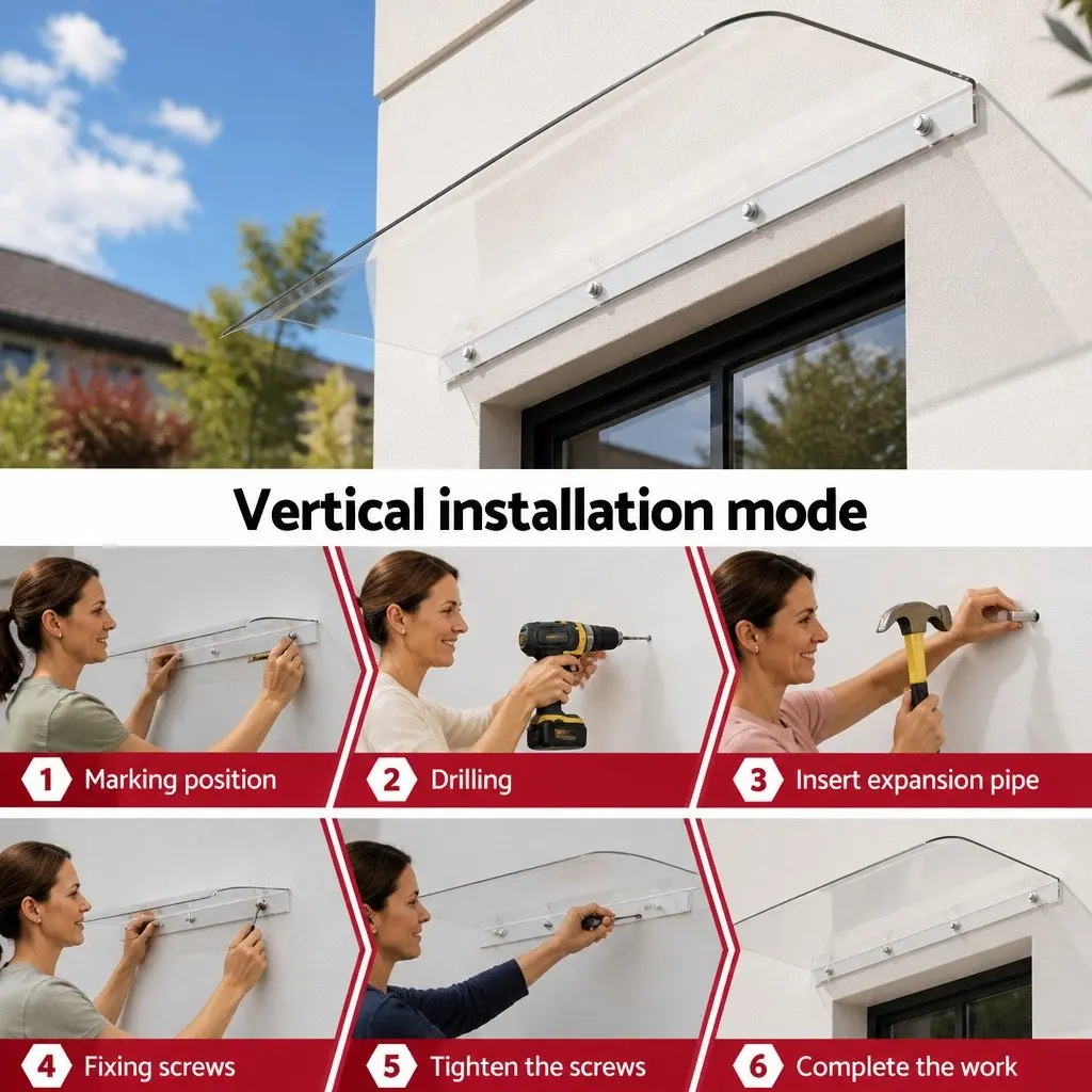 Window Door Awning Transparent Polycarbonate Sheet 0.4m x 2m UV Rain Protection
