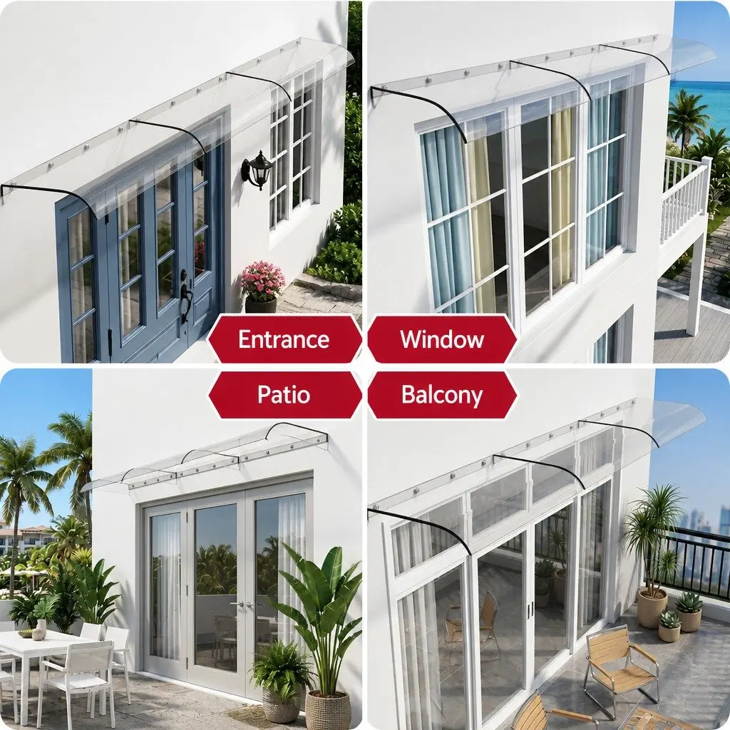 Window Door Awning Transparent Polycarbonate Sheet 0.4m x 3m DIY Installation