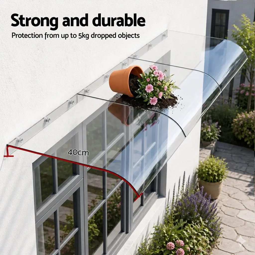 Window Door Awning Transparent Polycarbonate Sheet 0.4m x 3m DIY Installation