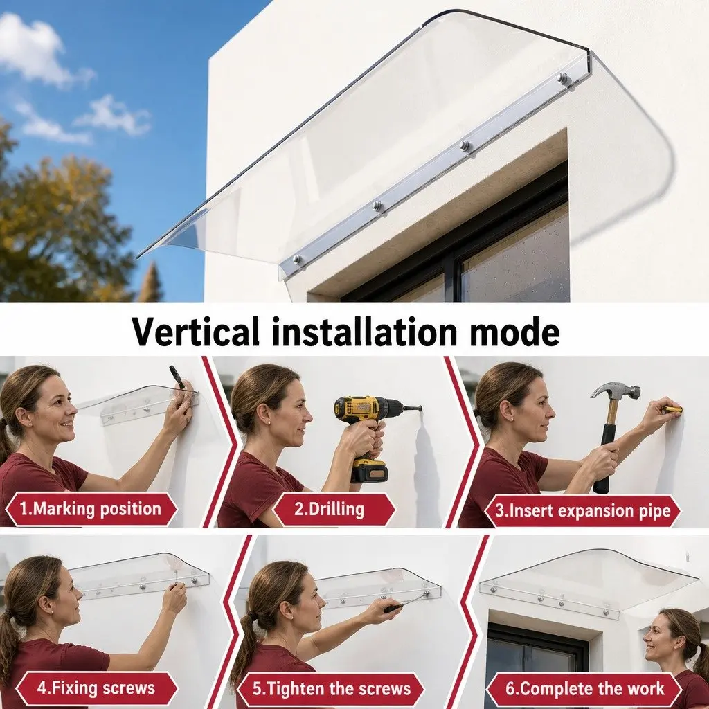 Window Door Awning Transparent Polycarbonate Sheet 0.4m x 3m DIY Installation