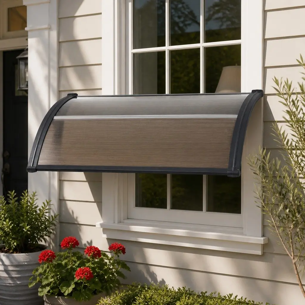 Window Door Awning UV and Rain Resistant 0.8m x 1m PC Panel Brown Black