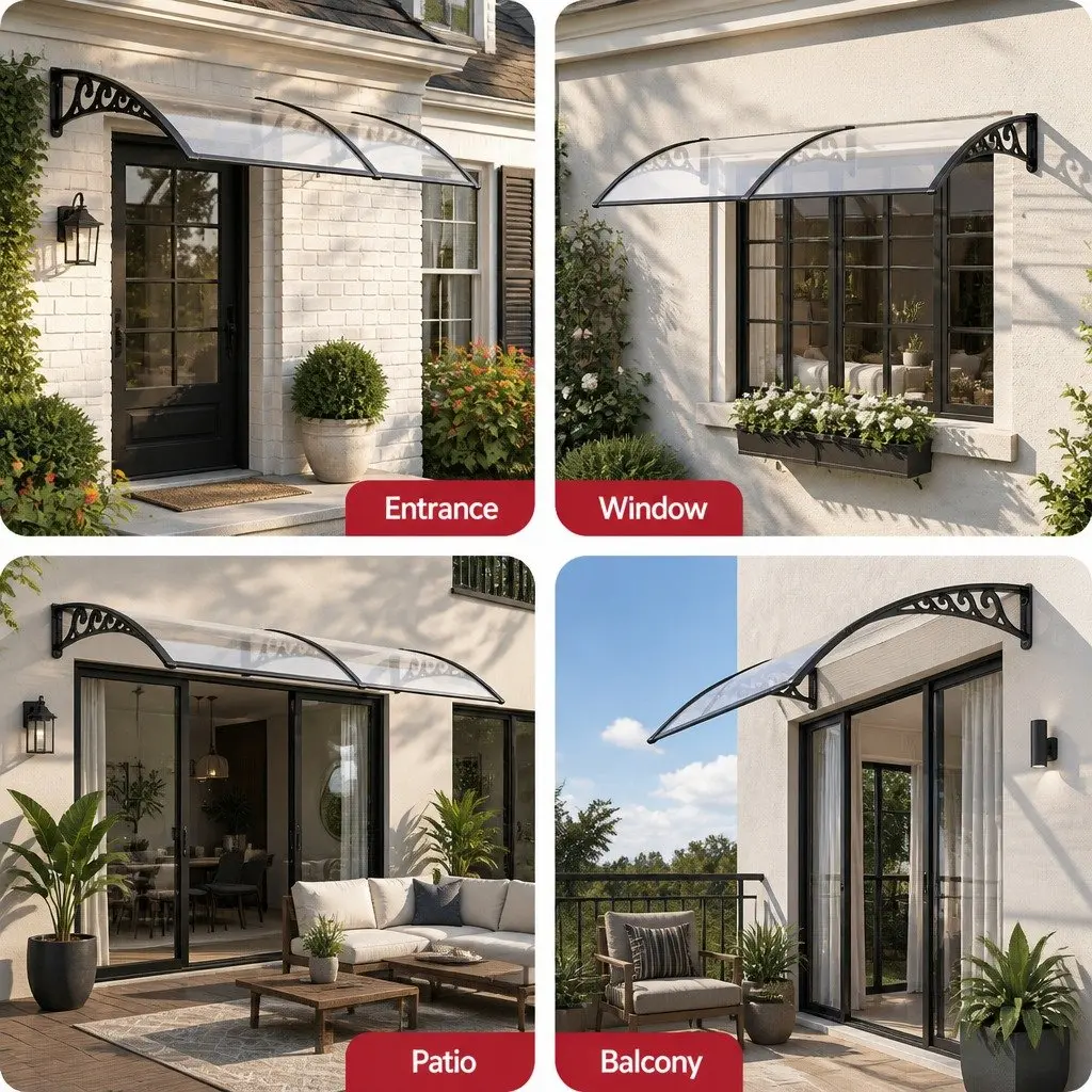 Window Door Awning 0.8M x 2M Transparent PC Panel Canopy Shelter Cover