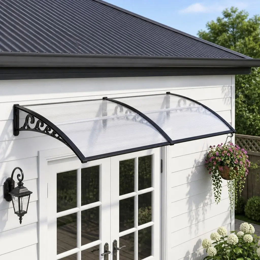 Window Door Awning 0.8M x 2M Transparent PC Panel Canopy Shelter Cover