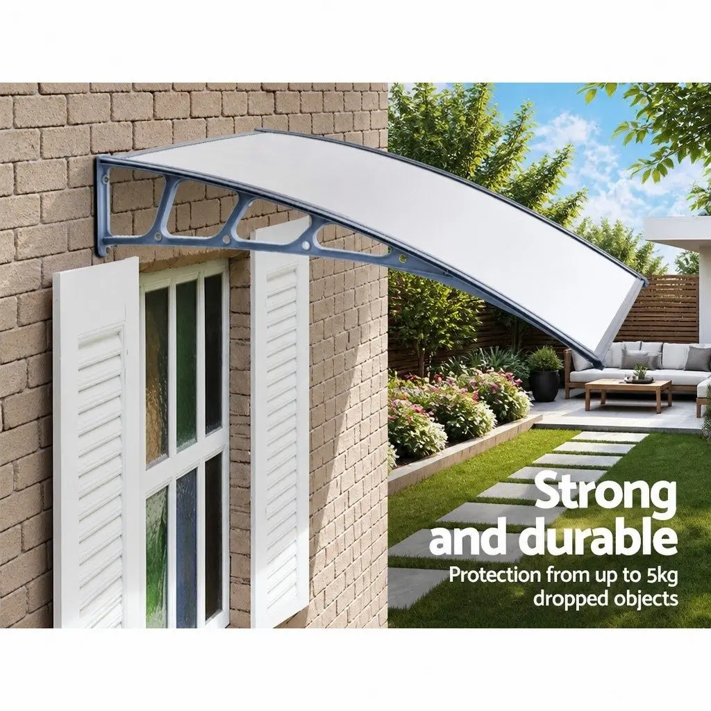 Awning Canopy UV and Rain Resistant 1.5M x 2M Clear Panel Grey Frame