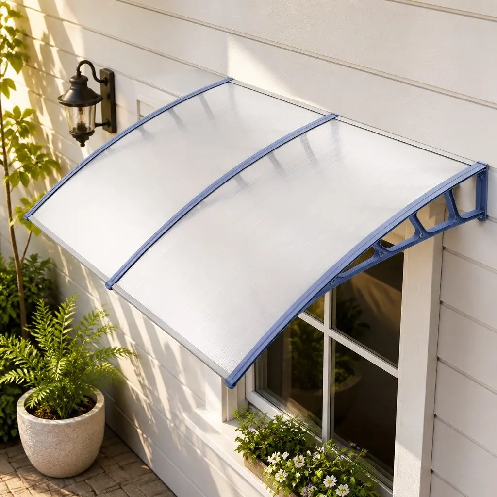 Awning Canopy UV and Rain Resistant 1.5M x 2M Clear Panel Grey Frame