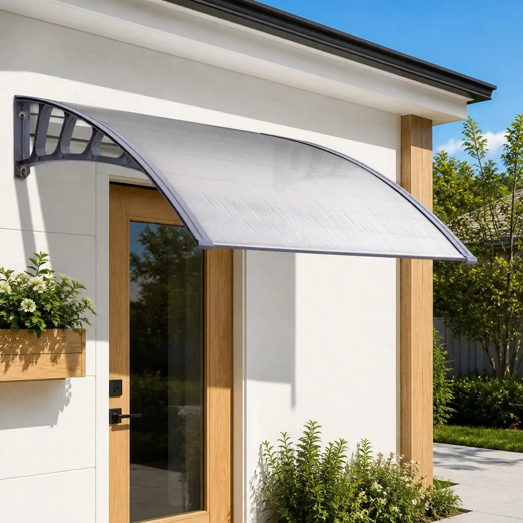Awning Canopy Clear Panel 1.5m x 3m Grey Brackets DIY Installation