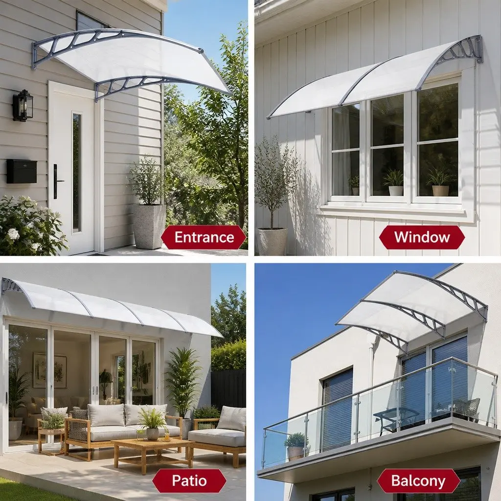 Awning Canopy Clear Panel 1.5m x 3m Grey Brackets DIY Installation