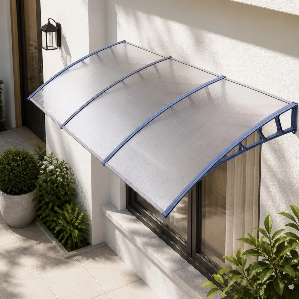Awning Canopy Clear Panel 1.5m x 3m Grey Brackets DIY Installation