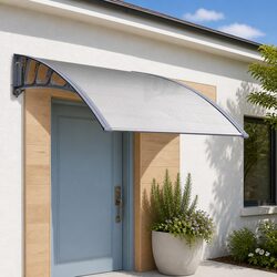 Window Door Awning Canopy 1.5m x 4m Clear Panel Grey Brackets Polycarbonate