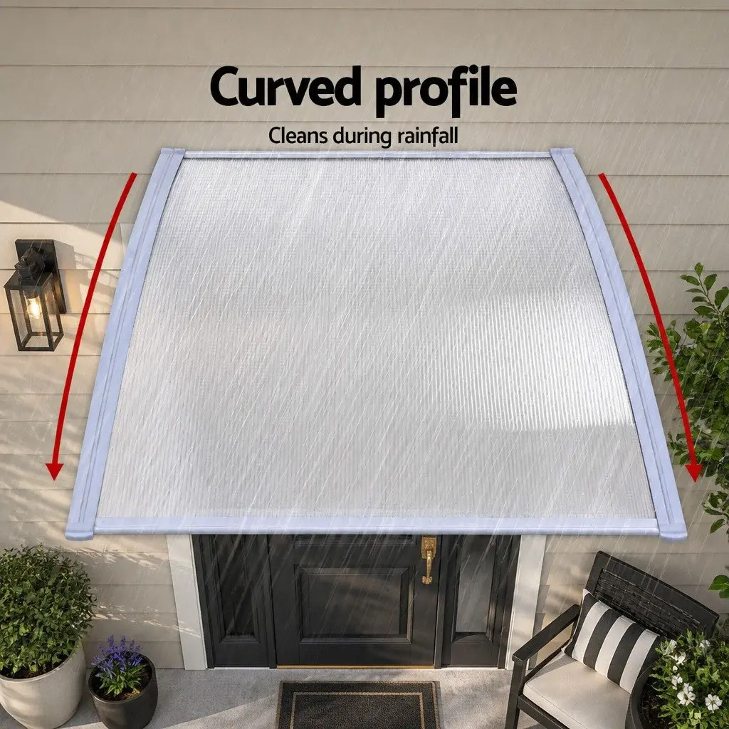 Window Door Awning Canopy 1.5m x 4m Clear Panel Grey Brackets Polycarbonate