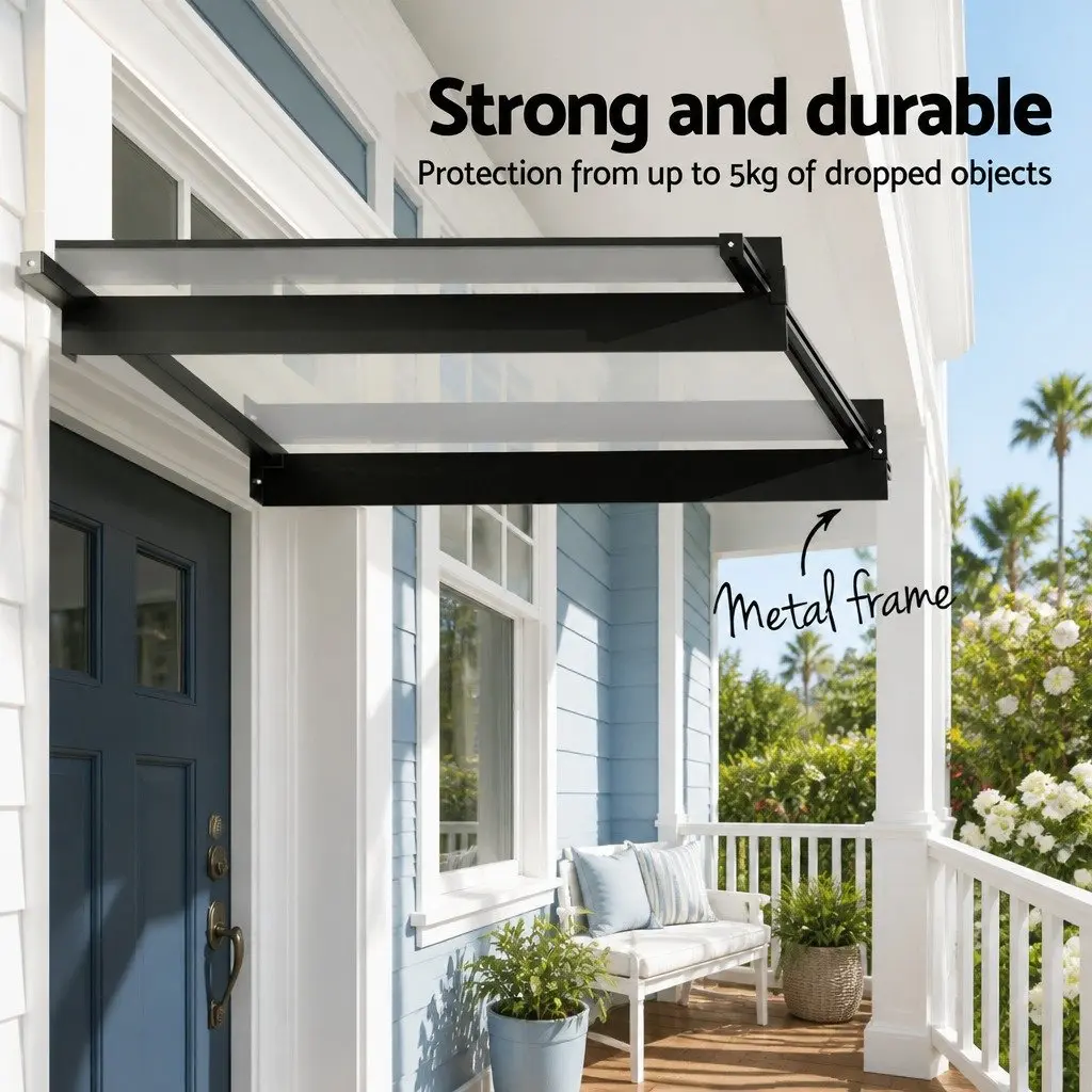 Window Door Awning Canopy Transparent Polycarbonate Panel Metal Frame 1m x 1m