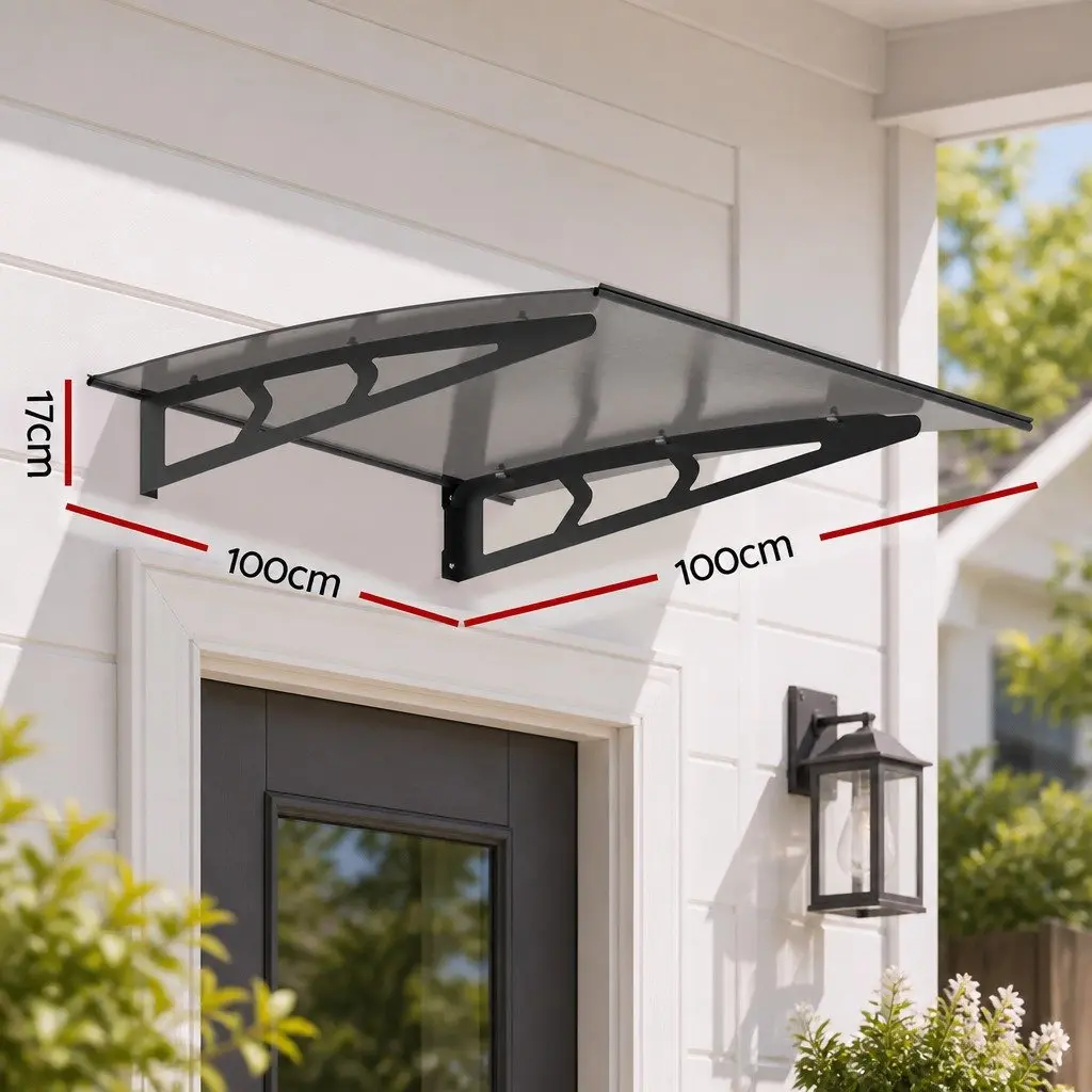 Window Door Awning Canopy 1m x 1m Grey Polycarbonate Panel Metal Frame Porch