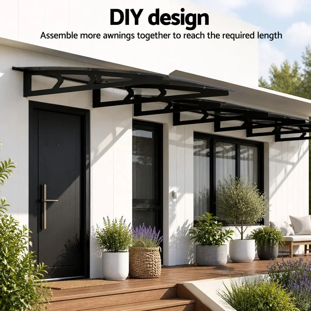 Window Door Awning Canopy 1m x 1m Grey Polycarbonate Panel Metal Frame Porch