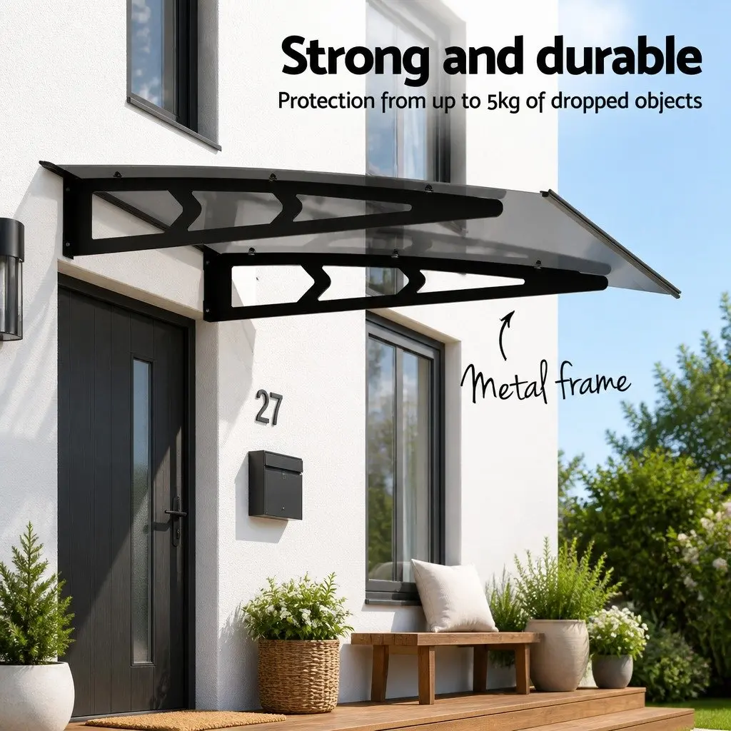 Window Door Awning Canopy 1m x 1m Grey Polycarbonate Panel Metal Frame Porch