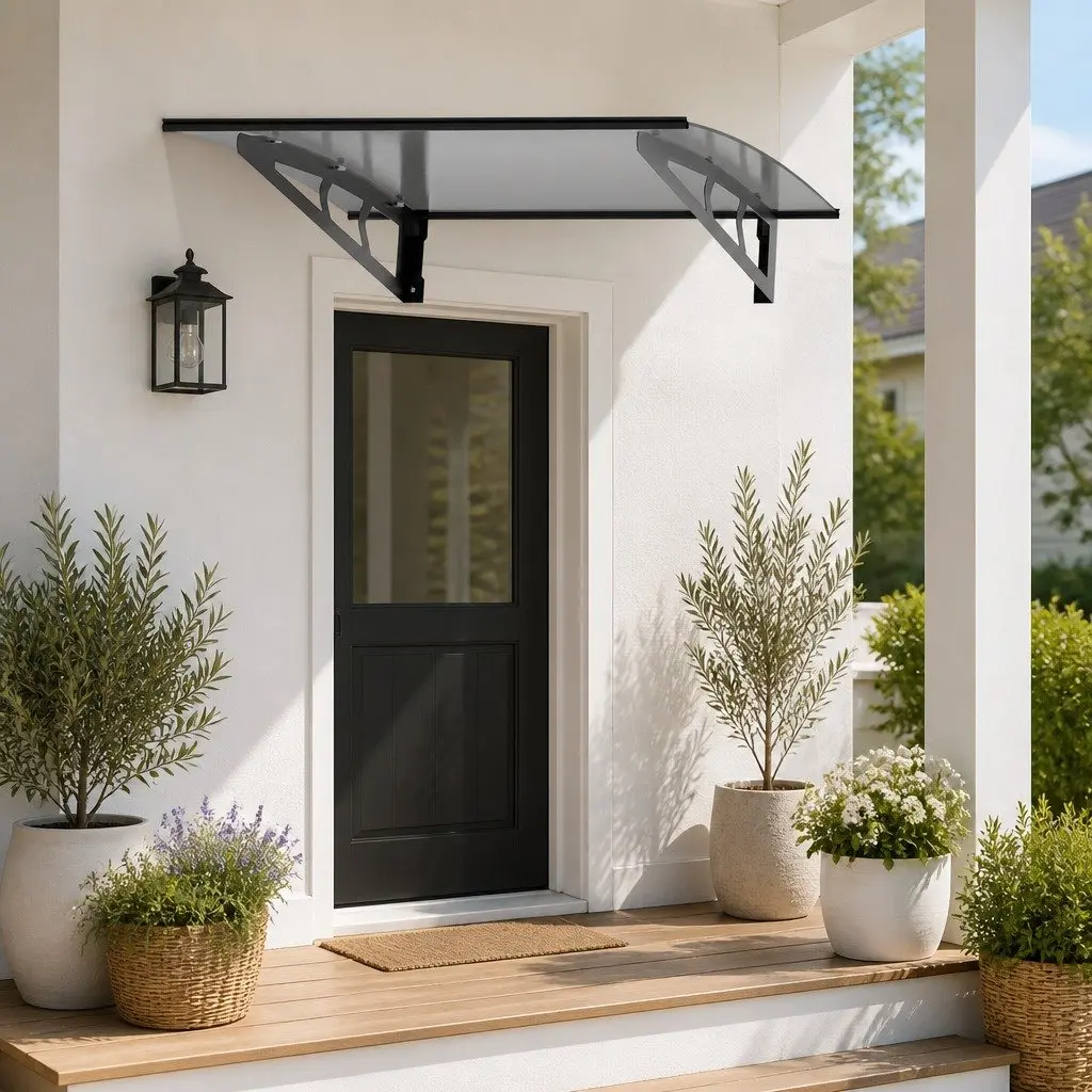 Window Door Awning Canopy 1m x 1m Grey Polycarbonate Panel Metal Frame Porch