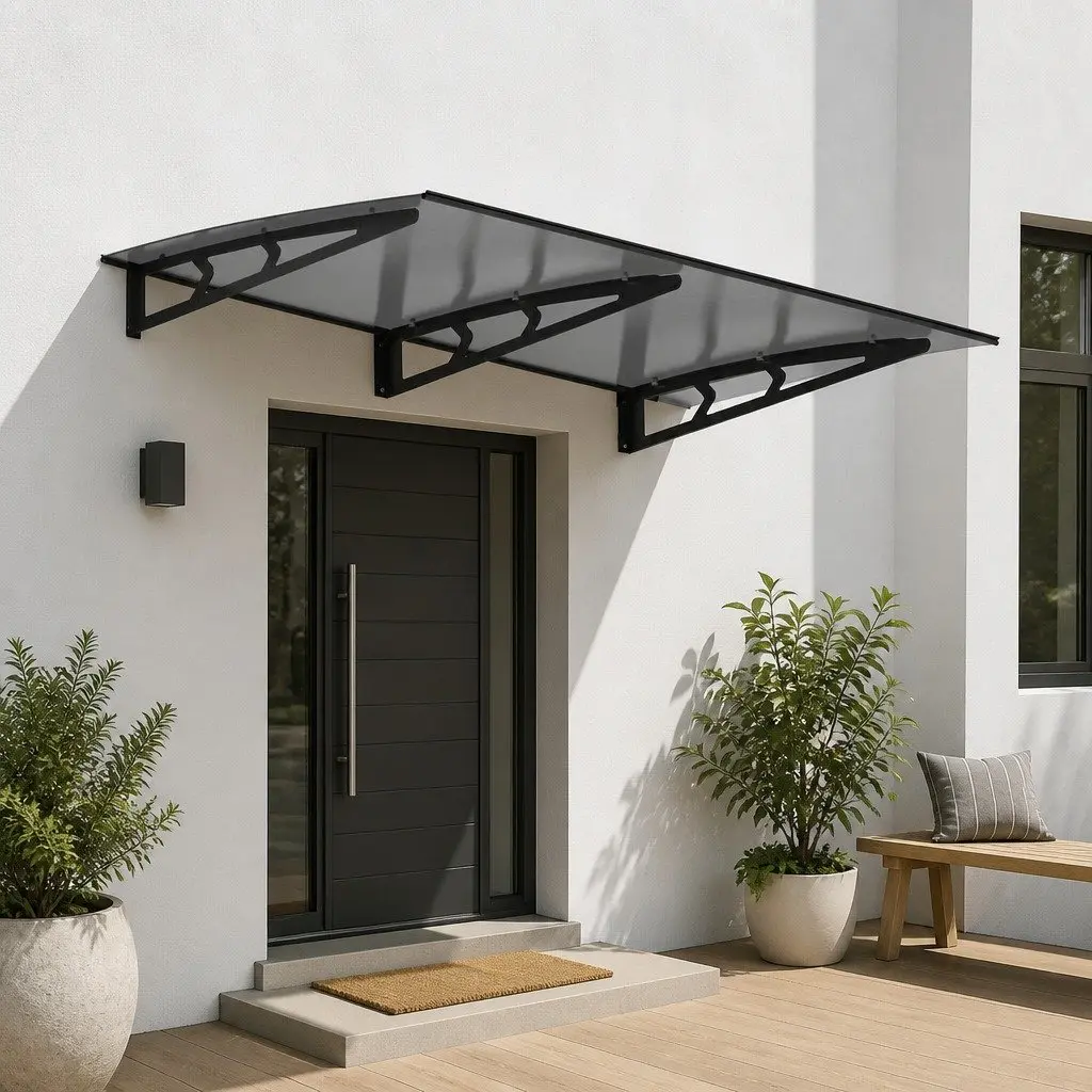 Awning Canopy Grey Polycarbonate Panel Metal Frame 1m x 2m