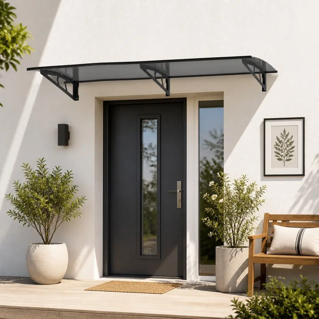 Awning Canopy Grey Polycarbonate Panel Metal Frame 1m x 2m