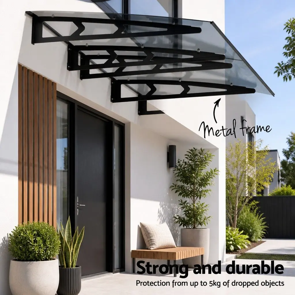 Awning Canopy Grey Polycarbonate Panel Metal Frame 1m x 2m