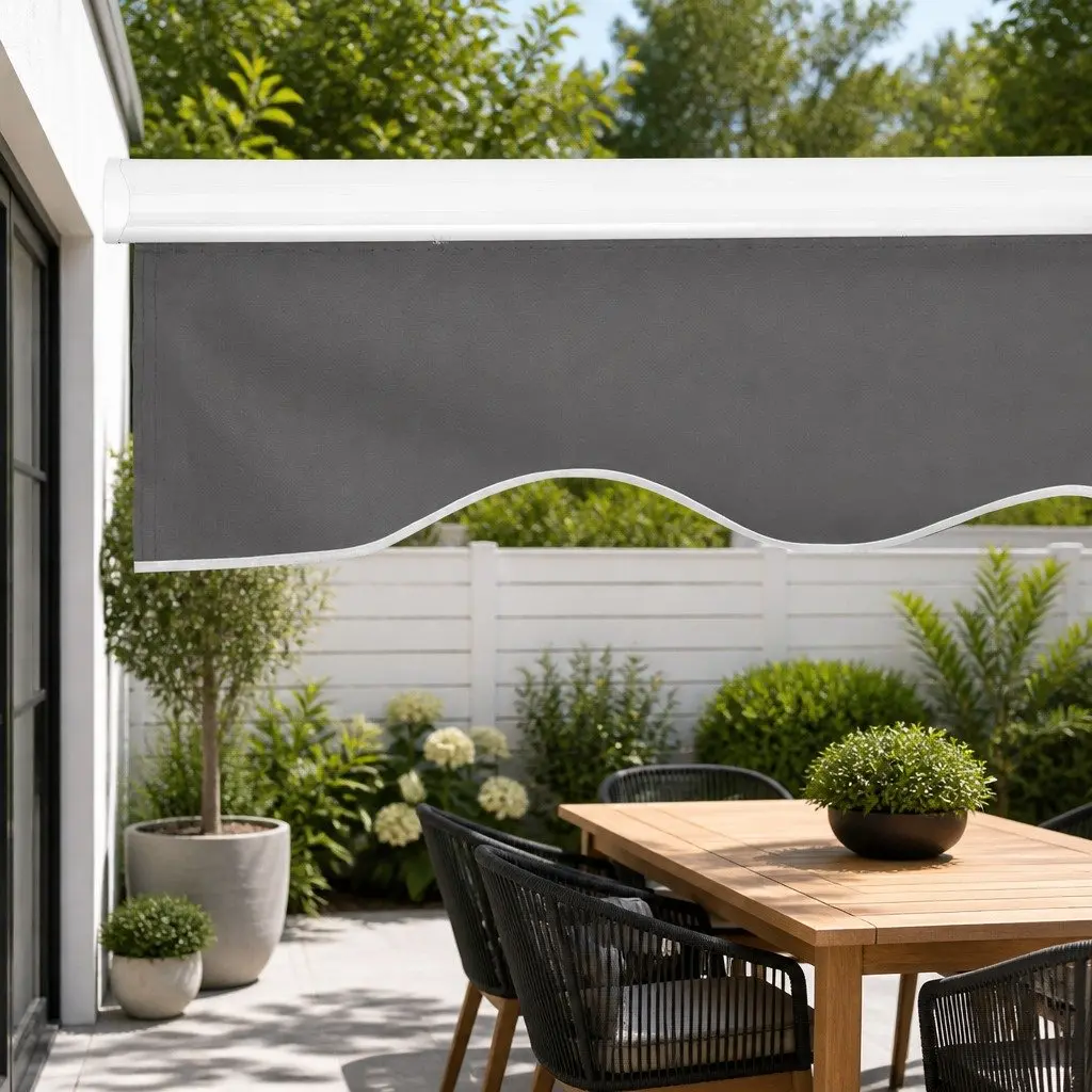 Manual Retractable Folding Awning Grey 2m x 1.5m for Garden Patio Shade