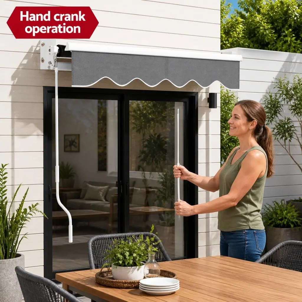 Manual Retractable Folding Awning Grey 2m x 1.5m for Garden Patio Shade