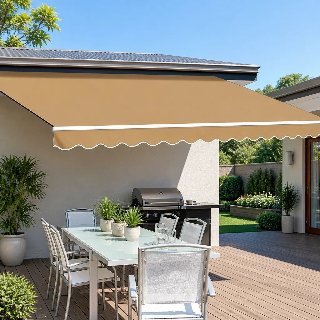 Manual Retractable Folding Arm Awning 2.5m x 2m Beige Outdoor Shade Polyester Aluminium
