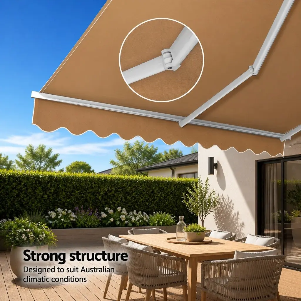Manual Retractable Folding Arm Awning 2.5m x 2m Beige Outdoor Shade Polyester Aluminium