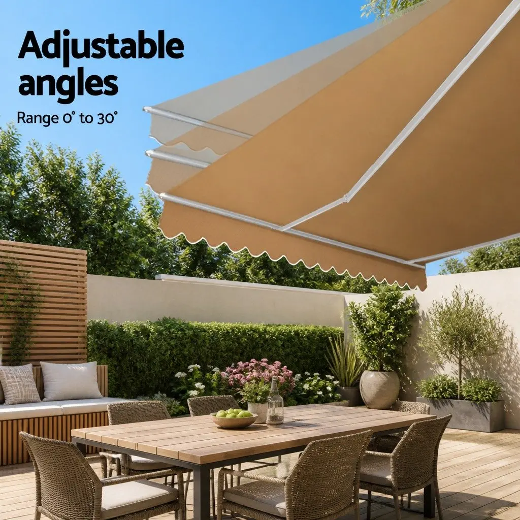 Manual Retractable Folding Arm Awning 2.5m x 2m Beige Outdoor Shade Polyester Aluminium