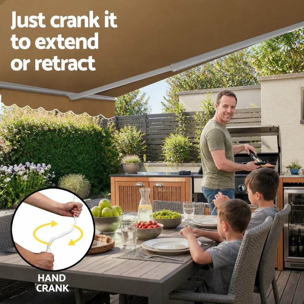 Manual Retractable Folding Arm Awning 2.5m x 2m Beige Outdoor Shade Polyester Aluminium