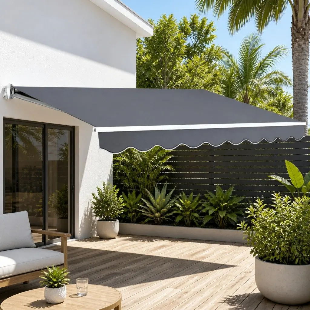 Folding Arm Awning Manual Retractable Sunshade Grey 2.5m x 2m