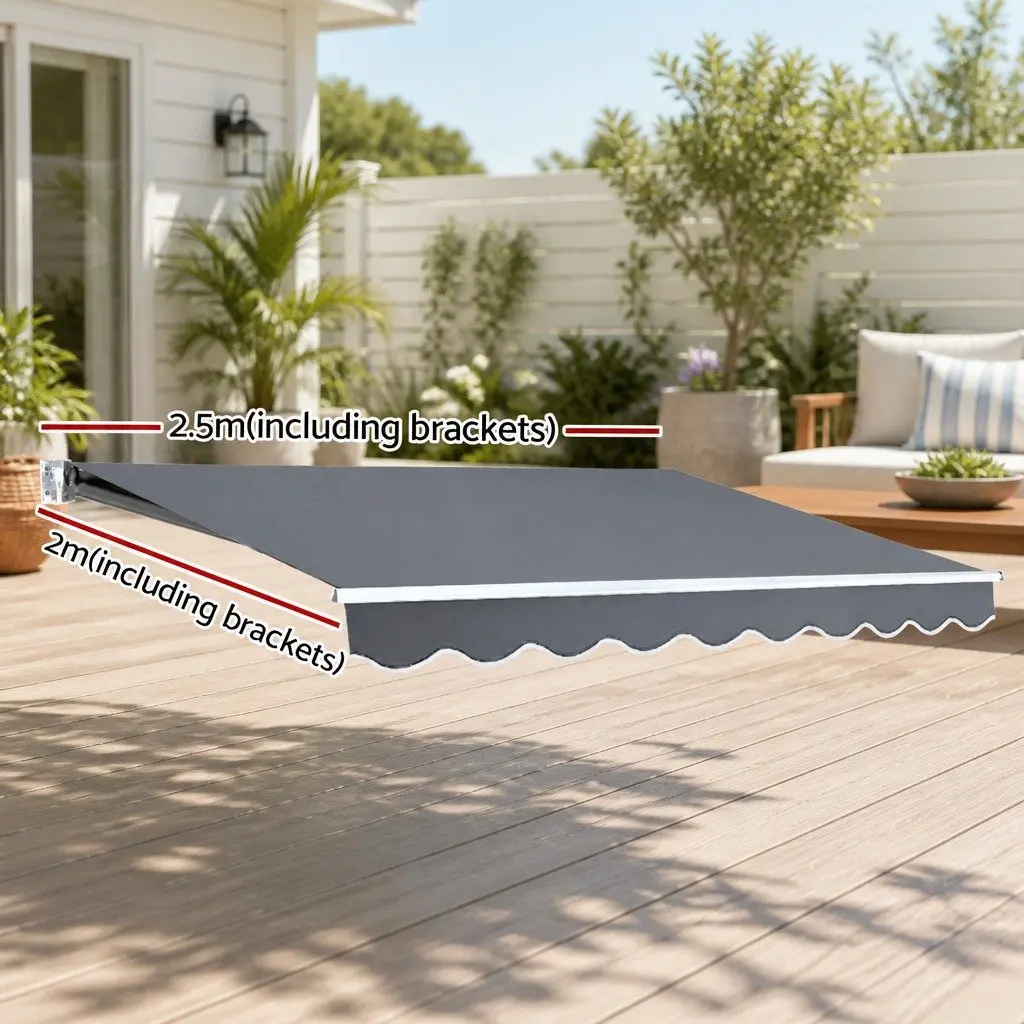 Folding Arm Awning Manual Retractable Sunshade Grey 2.5m x 2m