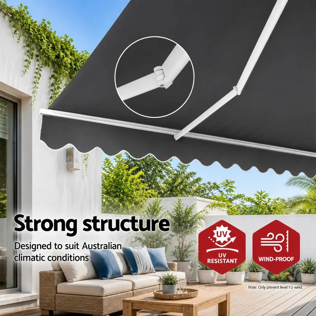 Folding Arm Awning Manual Retractable Sunshade Grey 2.5m x 2m