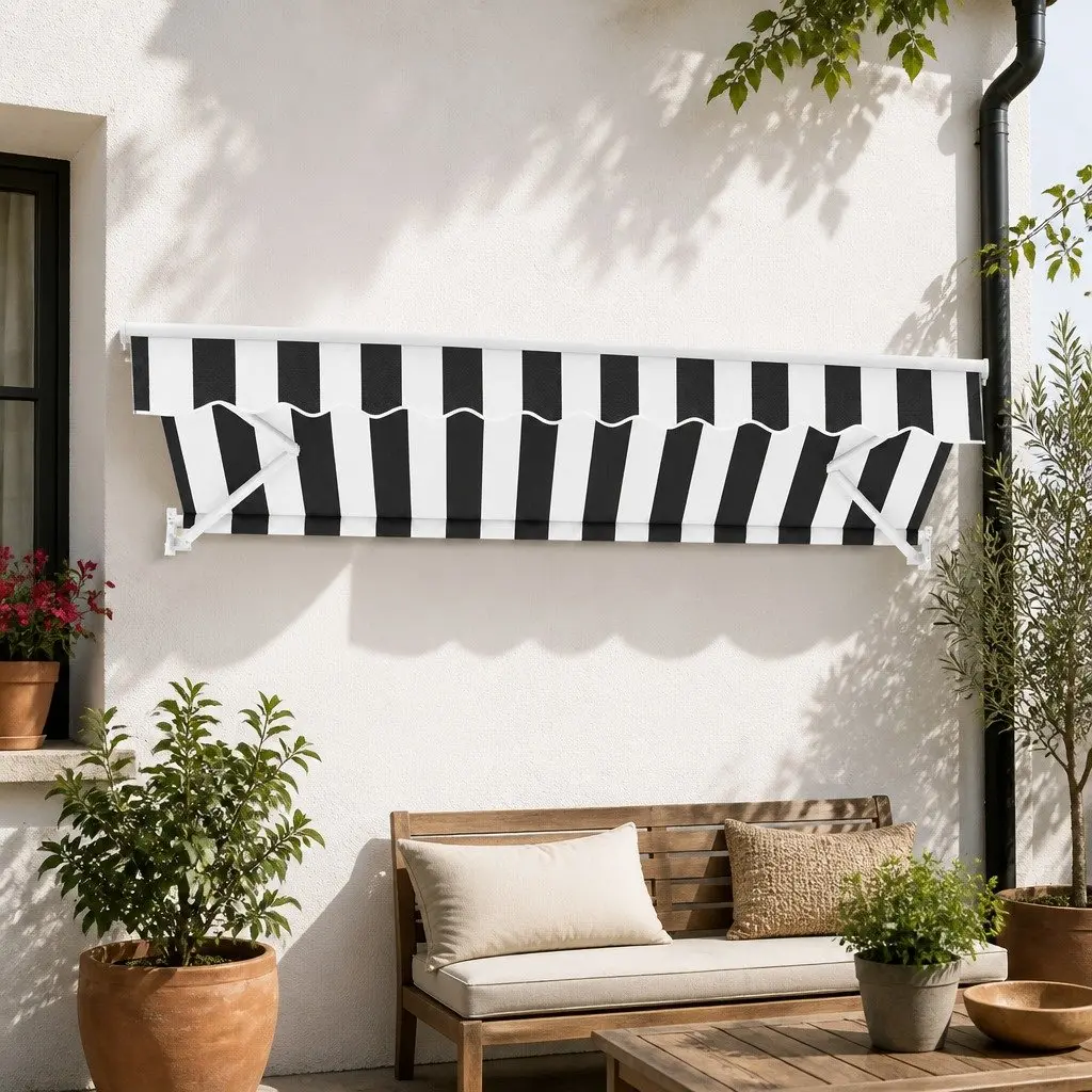Folding Arm Awning Retractable Manual Hand Crank 2.5m x 2m Sunshade for Patio