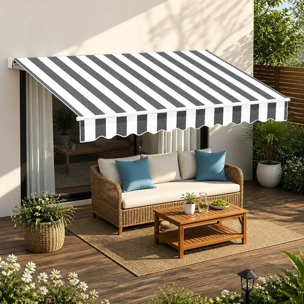 Folding Arm Awning Retractable Manual Hand Crank 2.5m x 2m Sunshade for Patio