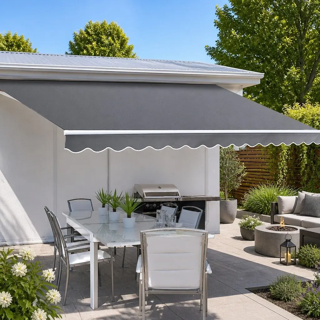 Folding Arm Awning Manual Retractable Sunshade Outdoor Patio Garden 3m x 2.5m