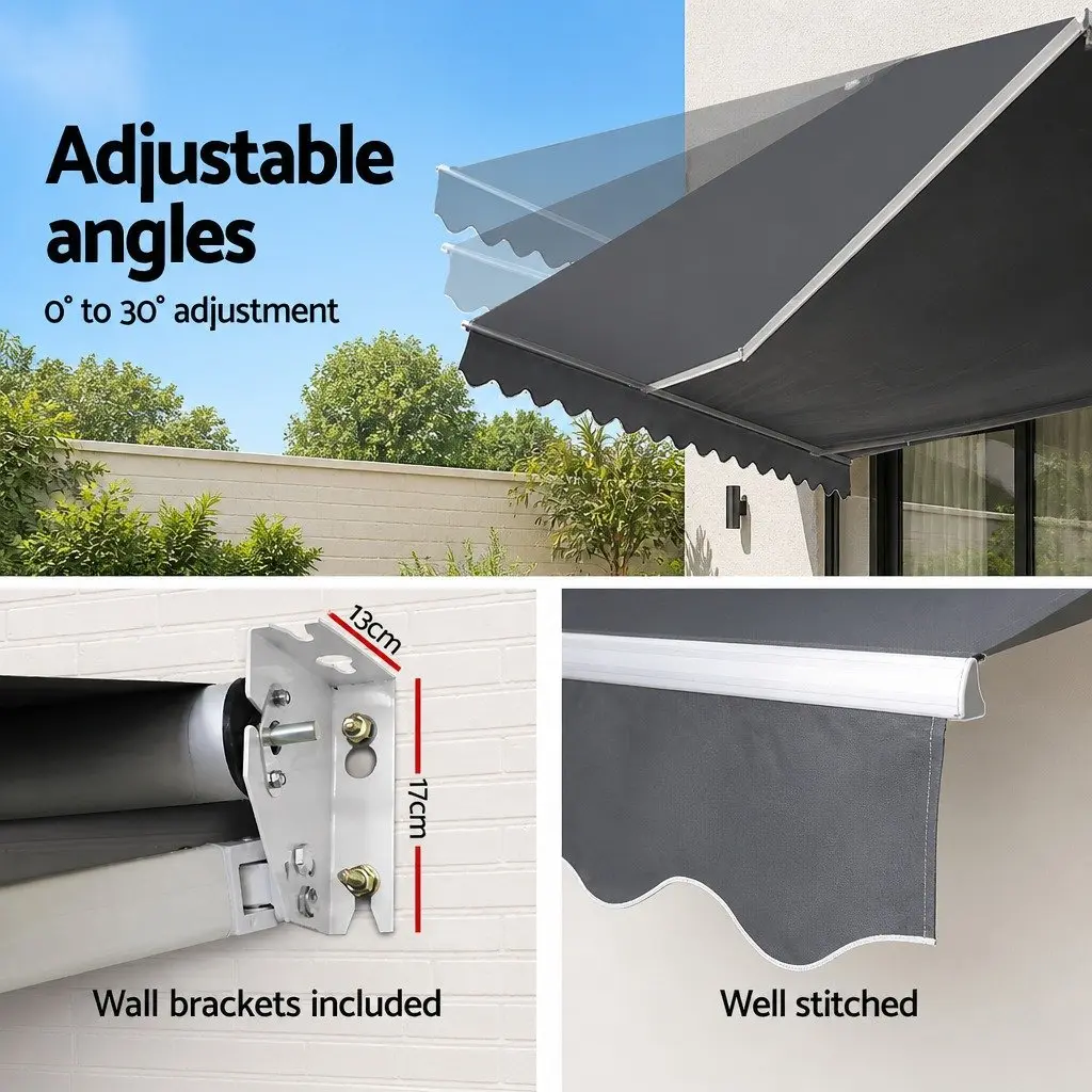 Folding Arm Awning Manual Retractable Sunshade Outdoor Patio Garden 3m x 2.5m