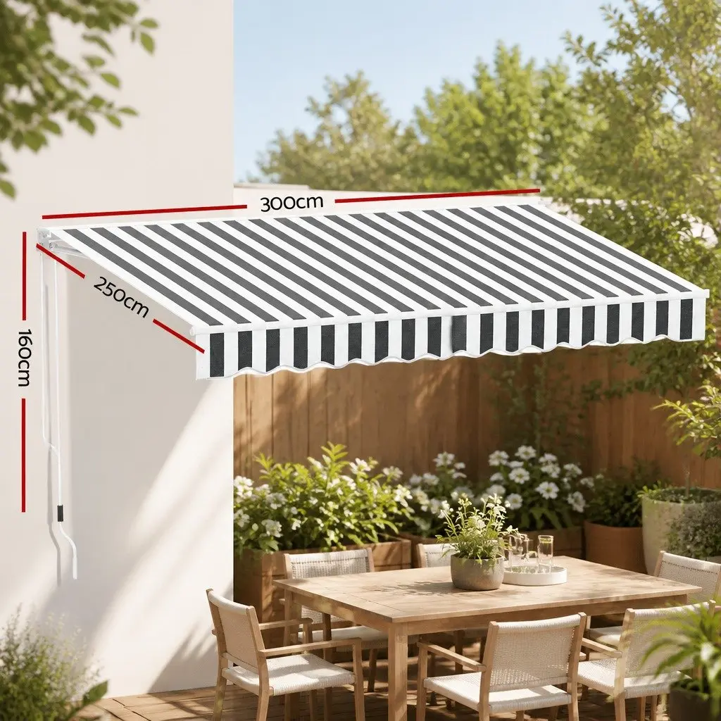 Folding Arm Awning Retractable Manual Sunshade 3m x 2.5m Patio Garden Shade